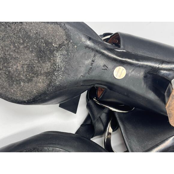 Proenza Schouler Black Leather Grommet Tie Block Mirrored Mules Heel Sz 41/10 - Picture 10 of 12